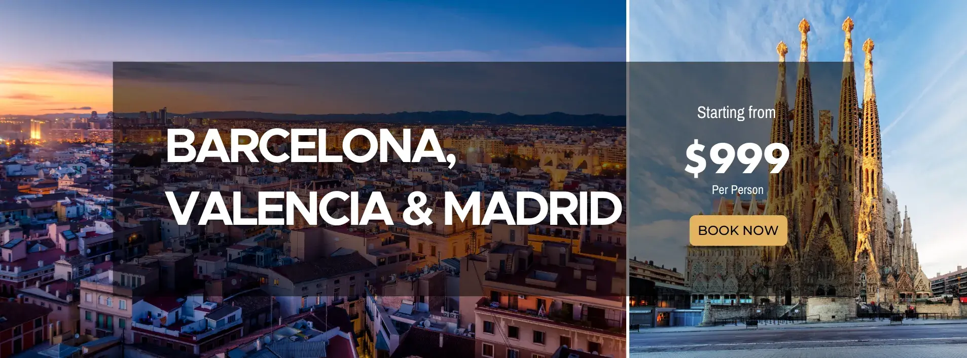 Barcelona, Valencia and Madrid w/air and train